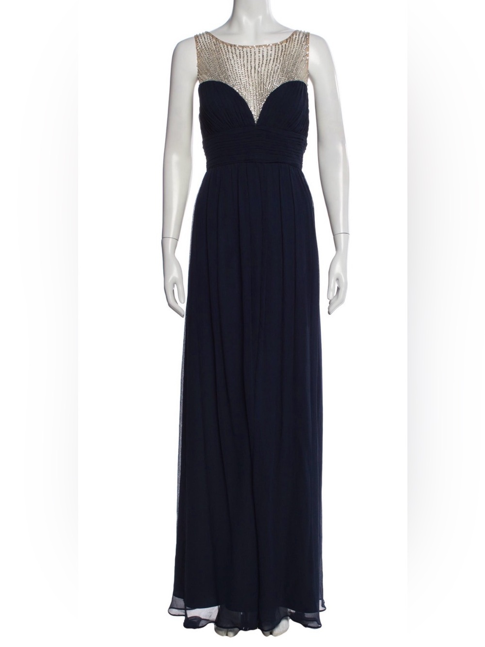 Aidan Mattox Navy and Gold Beaded Maxi Skirt